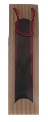 Darčeková taška natur-bordová s okienkom na 1 fľašu 100 x 80 x 360 mm