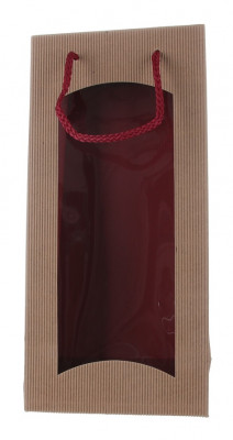 Darčeková taška natur-bordová s okienkom na 2 fľaše 170x85x360mm