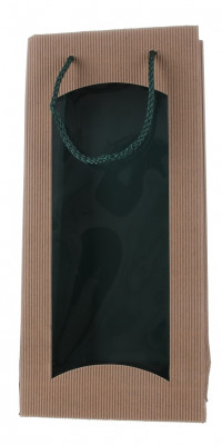 Darčeková taška natur-zelená s okienkom na 2 fľaše 170x85x360mm
