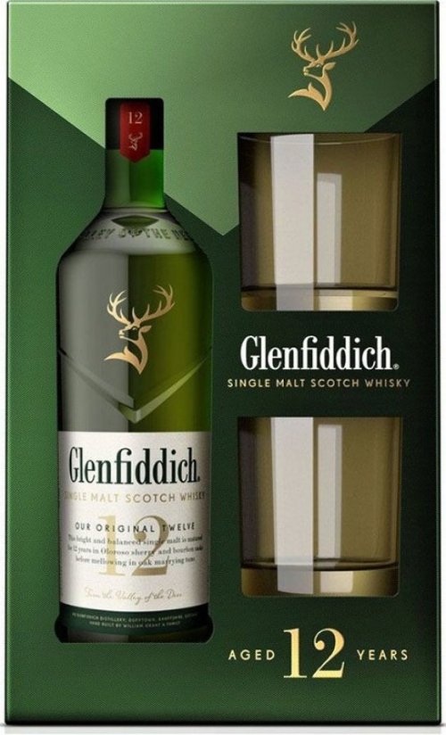 Glenfiddich Scotch 12YO + 2 poháre whisky 40% 0,7L, whisky, DB