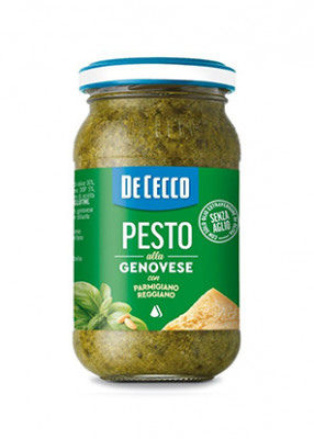 DE CECCO Pesto Genovese Bazalkové pesto so syrom Parmigiano Reggiano, pasterizované, 190 g (186 ml),sklo pohár