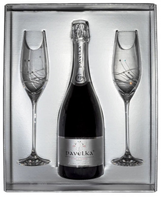 Pavelka Sekt Blanc de Blancs Brut v darčekovej kazete s 2 pohármi Swarovsky 0,75L, skt trm, bl, brut, DB