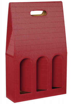 Darčeková krabica, nosič bordový s okienkom na 3 fľaše, 276x90x445mm