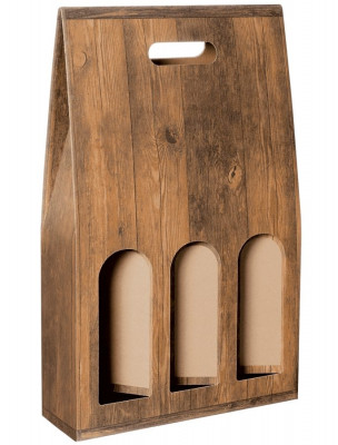 Darčeková krabica, nosič vintage s okienkom na 3 fľaše, 276x90x445mm