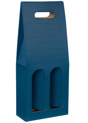 Darčeková krabica, nosič modrý s okienkom na 2 fľaše, 183x90x445mm
