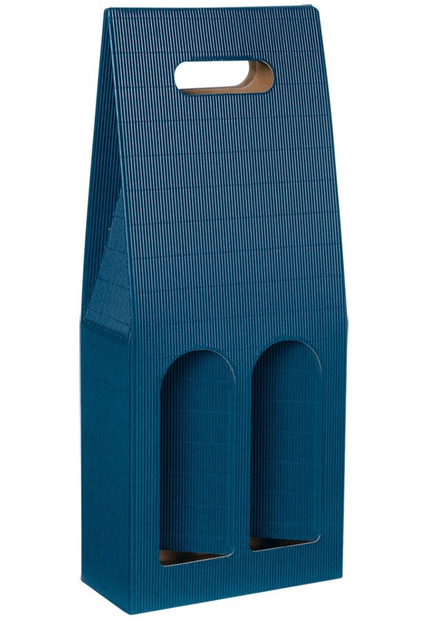 Darčeková krabica, nosič modrý s okienkom na 2 fľaše, 183x90x445mm