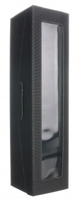 Darčeková krabica čierna s okienkom na 1 fľašu, 385x92x95 mm