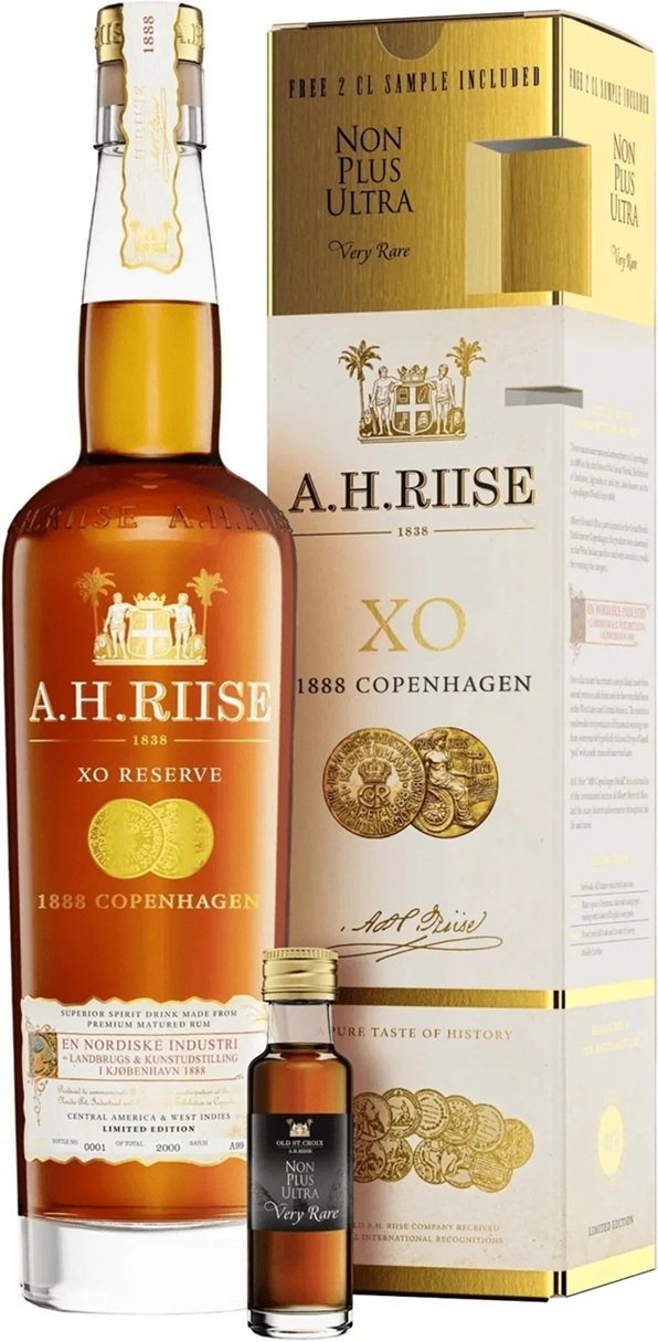 A.H.RIISE X.O. 1888 Copenhagen s miniatúrou Non Plus Ultra 40% 0,72L, rum, DB