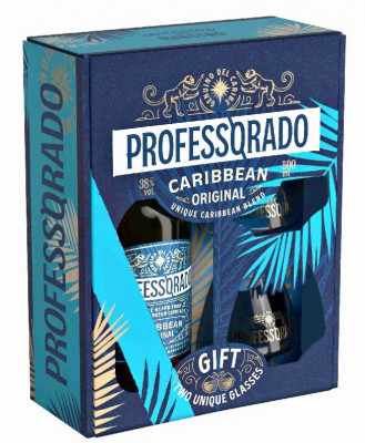 Professorado Caribbean Original Rum 38% s dvoma pohármi 0,5L, DB