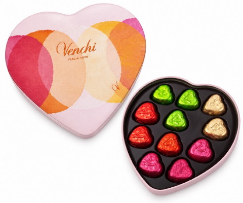 VENCHI Heart dóza v tvare srdca plnená čokoládami  93g, cca.12  ks,,cok