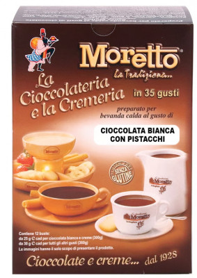 MORETTO Hot Chocolate Zzmes na prípravu horúceho nápoja – biela s pistáciamii, balenie 12x25g,bielcok